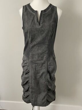 XCVI Ruched Tank Dress Grey Dyed Lagenlook Cotton Blend Size Medium
